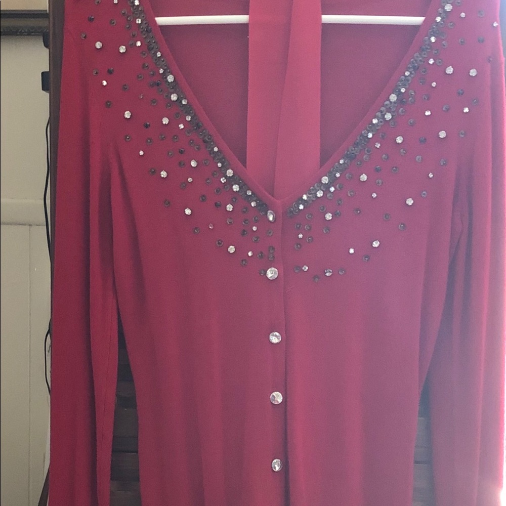 Boston Proper Red Sequence V- Neck Sweater